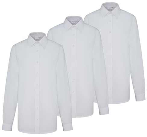 Trutex Boys White School Shirts 2 Pack | Long Sleeve Easy Iron Cotton School Uniform Shirts, Regular Fit