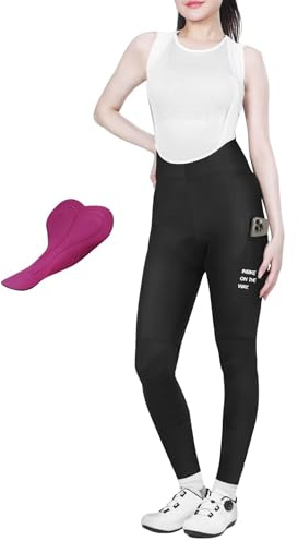 INBIKE 3D Padded Cycling Bib Pants for Women, High Waist Breathable Quick Dry Bike Pants, Lightweight Elastic Bib Tights with Pocket Black X-Large