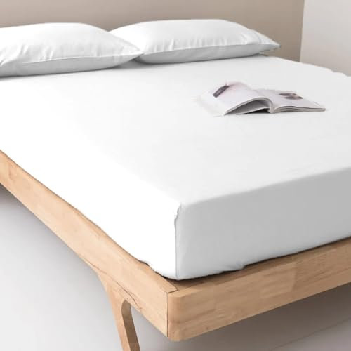 Luff Bamboo Silk Deep Fitted Sheet – Ultra-Soft, Cozy, and Breathable – Sustainable, Antibacterial, and Vegan-Friendly Luxury Bedding (White, Double)