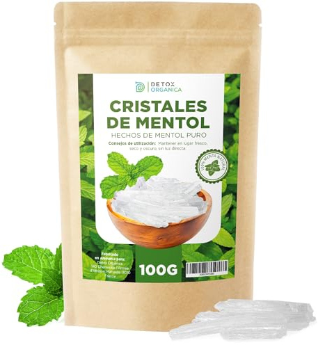 Detox Organica Cristales de Mentol 100g - Hechos 100% de Pura Menta - Menthol Crystals Ideales como Infusión para el Sauna, Baño, Congestión Nasal