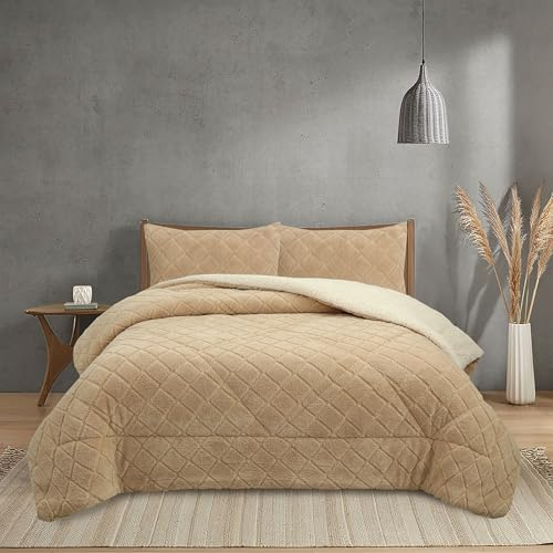 NH NOVOTEXTIL HOGAR Edredón Invierno Sherpa Cama 135 (230x260) Extra Grueso 560gr/m2 Efecto Borreguito - Edredón Suave, Cálido y Transpirable con 2 Fundas Almohada (50x70) (Kaunas)