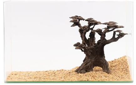 NatureHolic Stone Bonsai Mokuishi | Akvariumdekoration träd av syntetisk harts | Vattenneutral och för plantering | Naturlig och detaljerad dekoration för akvarier | Perfekt för akvarier från 30–60 cm