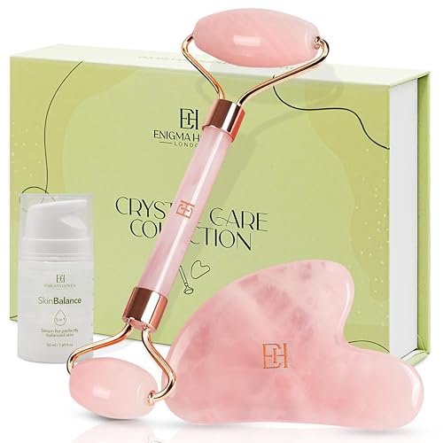 Enigma Haven London® Premium Rose Quartz Roller & Gua Sha Set – 5-in-1 Skin Serum, Anti-Aging Glow Facial Massager, Luxury Skincare Gift for Women (with Hyaluronic Acid + Vitamin C + Niacinamide)