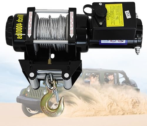 VNATWGOO Verricello Elettrico Impermeabile per Veicoli 3000Lb-4000Lb, Doppio Controllo 12V/24V per Recupero Fuoristrada, Autosoccorso su Sabbia, Sollevamento per Impieghi Gravosi,4000lb-24V