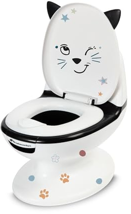 Bebeconfort Pot Bébé Toilette, Siège d'Apprentissage de la Propreté, 1-3 ans, 0-20 kg, Pare-Éclaboussures, Vrai Son de Chasse d'Eau, Cuvette Amovible, Facile à Nettoyer, Noir et Blanc