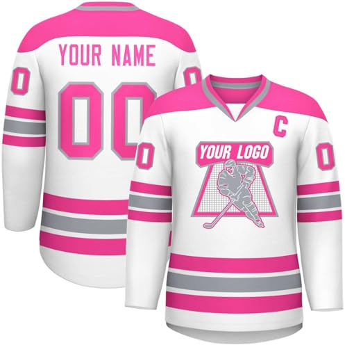 Maillot de Hockey sur Glace Personnalisé - Concevez Votre Shirt de Hockey avec Votre Nom équipe Numéro à Col en V Adultes Youth Maillots de Joueur de Hockey D'entraînement(23 Maillots-Hockey)