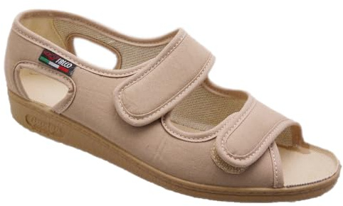GAVIGA Sandali ciabatte pantofole donna regolabili con strappi tomaia in cotone ideale per riabilitazione (beige, Sistema Taglie Calzature EU, Adulto, Donna, Numero, Media, 41)