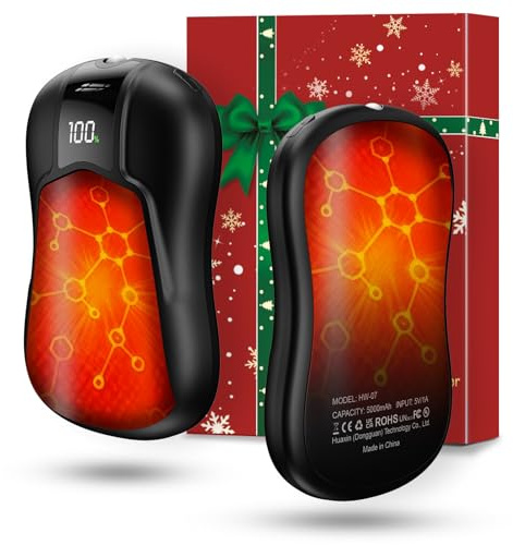 HandWarmers Black Calentador de Manos Recargable 10000mAh, Doble Cara, 2s Rápido, 5 Niveles, Linterna LED, Pack de 2, Regalo Camping Invierno