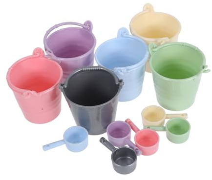 BCOATH 6 Ensembles Lot Seaux Miniatures Plastique avec Louches Jouets Plage Garçon Fille Seaux Multifonctions pour Jardinage Poupée Sable et Eau Petit Portable et Facile à Utiliser
