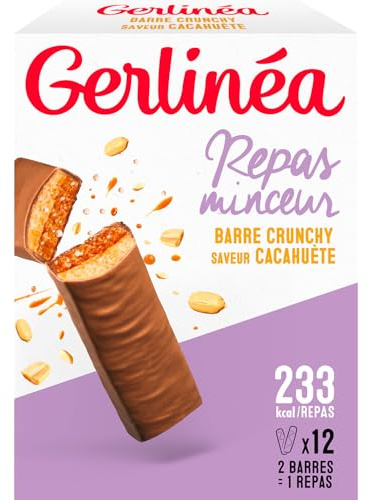 GERLINÉA – Barre Repas Crunchy Chocolat au Lait Cacahuète – Substitut de Repas Minceur Protéiné – Moins de 240 Kcal – Fabriqué en France – 12 Barres = 6 Repas, 372 g