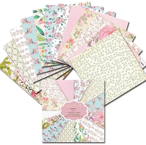 LEBKFT 24 Sheets Floral Scrapbook Paper, 12 Designs Flowers Patterned Decorative Cardstock Pads Scrapbooking Supplies for Scrapbookers Card Making DIY Crafts Journaling and Decoupage (Type A)