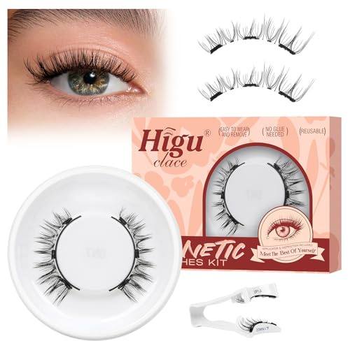 Higu clace Ciglia finte magnetiche naturali, ciglia finte magnetiche con applicatore, senza colla, facili da indossare e rimuovere (LASH-N)