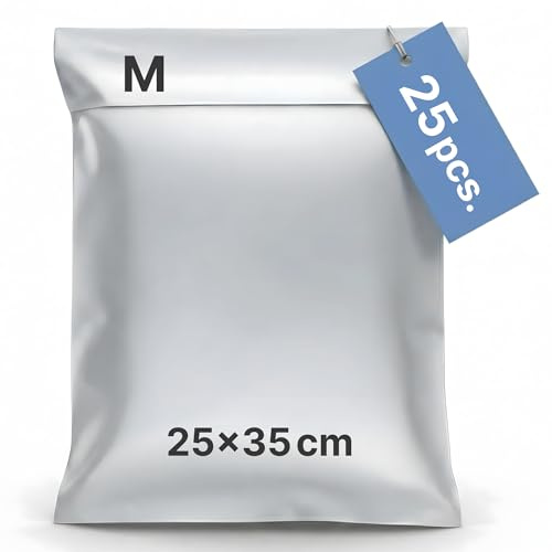 LIPOLABA® Pack de 25 bolsas de envío M 25x35 cm | Sobres de envío de plástico para ropa | Bolsas opacas e impermeables para paquetes | Embalaje para Vinted, Wallapop y ecommerce