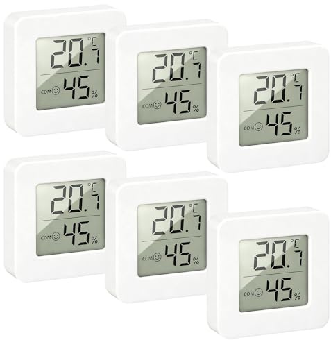 Mini Termómetro Higrómetro Digital, 6 Pieza Higrometro Digital Termometro con Logo de Confort Pantalla LED Mini Termómetro Interior del Higrómetro para Hogar Oficina Sala de Bebé Sala Estar