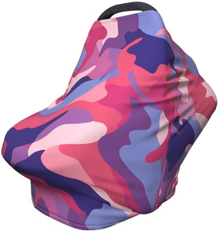Amningsskydd i rosa kamouflage, 360°, full täckning, kamouflage, militär, stretchhalsduk för amning och bilstolsskydd som passar för de flesta barnvagnar och barnvagnar