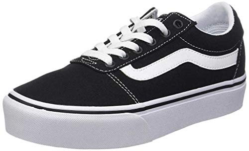 Womens Vans Size 4, Platform Ward Sneaker, Black & White Suede Canvas Stack Lace Up Shoes, Low Top Ladies' Trainers, Lightweight Sports Shoes by Vans Active Wear Range (4 UK)