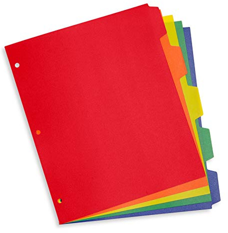 Blue Summit Supplies 15 Plastic Dividers, 3 Sets, 5 Tab, Assorted Colors