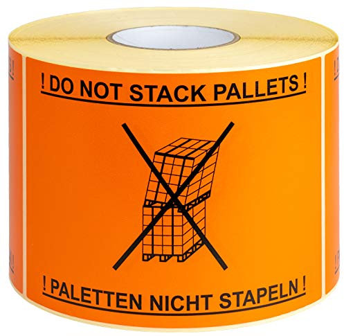 Warnetiketten auf Rolle 148 x 210 mm - Palette nicht stapeln! - dt. und engl., 1000 Stück je Rolle, Haftetiketten aus Papier, 1 Roll.