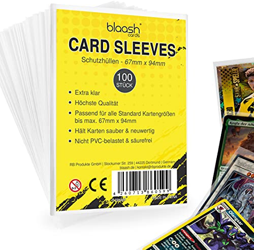 blaash® Card Sleeves | 100 Premium - Hüllen | Transparente Kartenhüllen für alle gängigen Spiel- und Sammelkarten wie YuGiOh, MTG, Match Attax| Standard Penny Soft Sleeves | 67 x 94mm