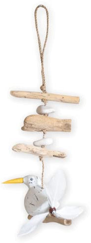 IMAGO Windspiel Seemöven mit Propeller, maritim Gartendeko Mobile Möwe, Holzdeko Möve mit Federn (1 Möwe)