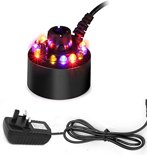 XUJAIOLQP Mini Mist Maker, 12 LED Mister Fogger Water Fountain Pond Fog Machine Atomizer Air Humidifier, Indoor Fountain Mister Foggers Perfect for Halloween, Christmas Decor