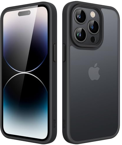 JETech Matt Hülle für iPhone 14 Pro 6,1 Zoll, Stoßfest Militärstandard FallSchutz Handyhülle, Mattierte Durchscheinende Rückseite Schutzhülle, Anti-Fingerabdruck (Schwarz)