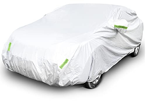 Haipky Universal Car Cover 190T Full Waterproof Breathable Scratch Rain Snow Heat Resistant with Mirror Pocket & Reflective Strips (For Sedan 169 to 189 inch)