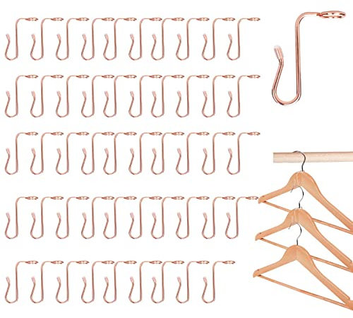 50 Stück Kleiderbügel-Verbindungshaken aus Metall, Samt-Kleiderbügel, Verlängerungshaken für verschiedene Dicken, Organizer und Aufbewahrung für Schrank (Roségold)