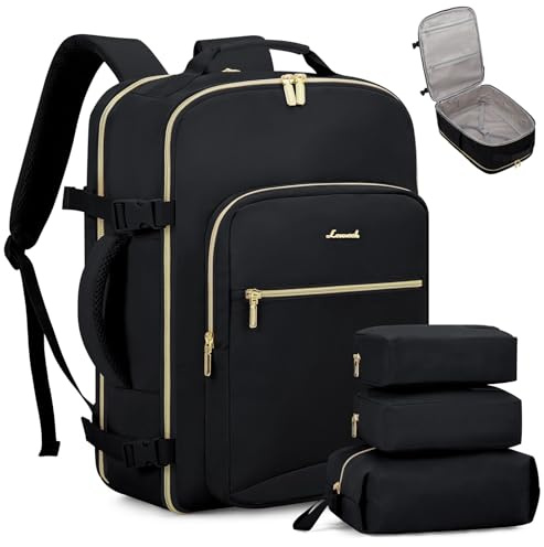 LOVEVOOK Travel Backpack for Women & Men 40L,Airline Approved Carry On Backpack Travel Essentials,TSA Carry on Luggage,Waterproof Personal Item Travel Bag,Suitcase with 3 Packing Cubes,Black-Black