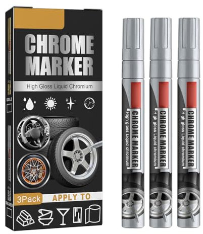 Chrome Marker Pen, 3Pcs Car Repair Paint Scratch Remover Paint Pen High Gloss Liquid Marker Chrome Marker Pen (2)