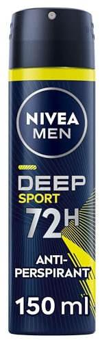 NIVEA MEN Deep Sport Spray 150 ml, Deodorante uomo arricchito con Carbone Attivo per 72h di protezione, Deodorante spray antitraspirante per l'attività sportiva