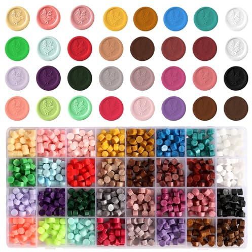 Siegelwachs Set Wachssiegel Stempel 1200 Stück Wachssiegel Set Siegellack 32 Farben Siegelwachs Stempel für Einladungen Karten Umschläge Geschenkverpackungen