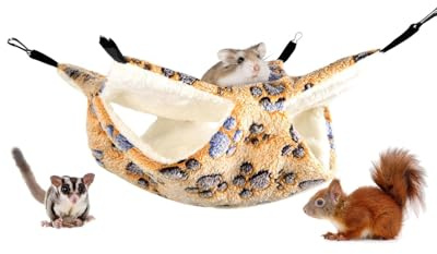 QLEUIFT 1 pcs Hamac pour Cage de Petit Animal de Compagnie, hamac, hamac, Cochon d'Inde, literie, hamac Chaud pour Chinchilla, hamaster, Autres Petits Animaux, Double Couche, 34 x 34 cm, Marron