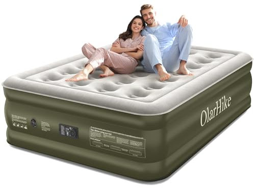 OlarHike Inflatable Air Mattress, Air Bed with Built-in Electric Pump, Double Blow Up Self-inflating Guest Airbed with Flocked Surface for Camping or Home Use, 190x140x46cm