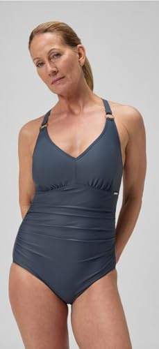 Speedo Women's Shaping V Neck One Piece Swimsuit | Shapewear | Beach and Holiday Swimwear, Grey Lead/Black, 40