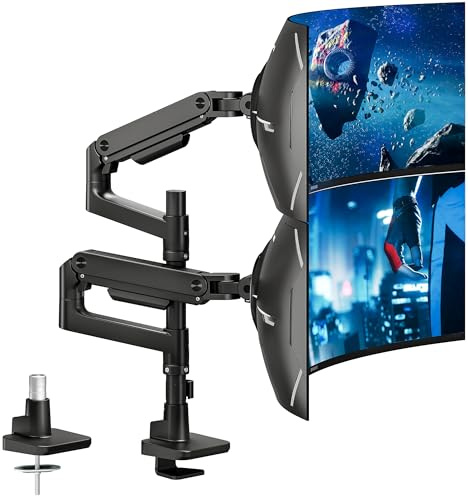 ARES WING Monitor Halterung 2 Monitore für 17-49 Zoll Flach & Curved Bildschirme, Bildschirmhalterung 2 Monitore Gasfeder, Höhenverstellbar Schwenkbar Monitor Halterung，VESA 75/100 mm, 2-20kg/arm