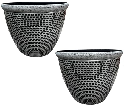 Gr8 Garden Large 36cm Plastic Round Cromarty Plant Pot Flower Planter Water Grow Tub Garden Patio Indoor Outdoor Decor (Silver, Pack Of 2)