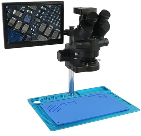 Mikroskop 7X-45X simul-fokalstereomikroskop trinokulärt mikroskop + 37 MP 1080P HDMI USB-videokamera + 10,1 tum LCD-skärm för PCB-lödning (7-45x-01)