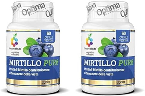Colours of Life Mirtillo Puro - Integratore di estratto di Mirtillo nero titolato in antocianidine - Microcircolo e capacità visiva - Senza Glutine e Vegano, 60 capsule vegetali (Confezione da 2)