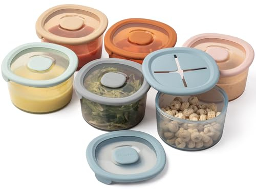 Moonkie Silicone Baby Food Containers | 240 ml Baby Food Jars with Airtight Lids and A Snack Lid | Snack Containers for Toddler | BPA Free | Freezer & Dishwasher Safe | 6 Pack