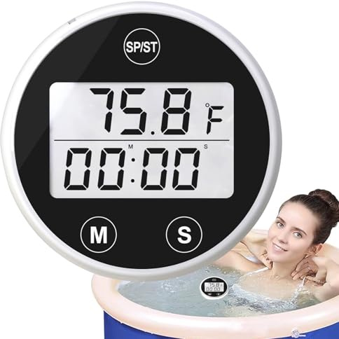 Medidor de temperatura, medidor de temperatura para baños de inmersión de agua fría, accesorios fáciles de leer con temporizador y prueba de estanque impermeable para spas, exteriores y jardines