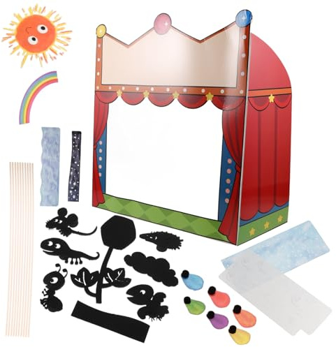 Milisten Kit teatro marionette fai da te per bambini, set creativo per la creazione di marionette a mano con piattaforma di carta per narrazione