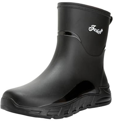 Bottes de pluie imperméables pour homme - Antidérapantes - En caoutchouc - Bottes de sécurité - Bottes de pêche - Bottes de jardin - Bottes basses en caoutchouc, Noir , 42 EU