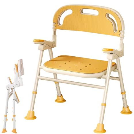 Heuffe Sedile Doccia Pieghevole per Anziani con Braccioli e Schienale, Sgabello Doccia Ribaltabile con Superficie Antiscivolo, Portata Massima 150 kg, Sedia da Bagno