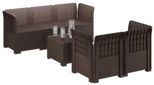 vidaXL 5-Sits Trädgårdsoffa Rattanlook PP Brun