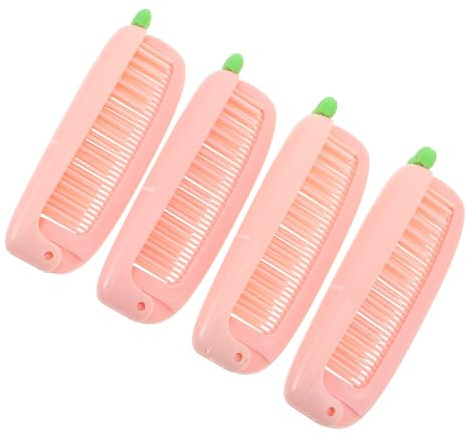 TEHAUX 4 Pezzi Pettine Pieghevole a Forma di Carota Rosa in Plastica Denti Fini, Protettivo Contro Polvere e Sporco, per Viaggi e Feste