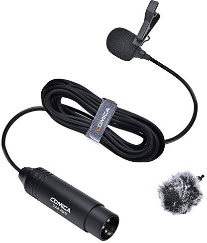 COMICA XLR Lavalier Microphone, CVM-V02C Cardioid Directional Condenser Metal Lapel Microphone with 3-Pin, Lav Mic for Recorder Mixer camcorders Zoom H4n H5 H6 Tascam DR40 DR100 (5.9ft)(1Pack)