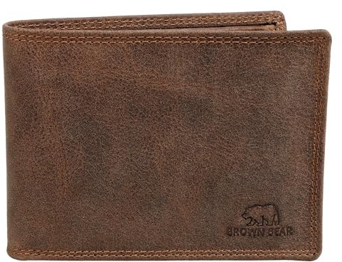 BROWN BEAR Geldbörse Herren Leder mit Münzfach groß | Vintage Braun | RFID-Schutz | Echtleder Portemonnaie | Business Geldbeutel | BB Design 8005-D HBR