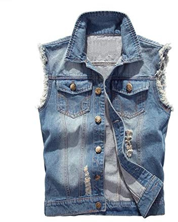 Cicilin Chaleco de mezclilla para hombre, sin mangas, pantalones vaqueros Chaquetas Casual Arrancado Vintage Cowboy Slim Fit Outwear Gilets