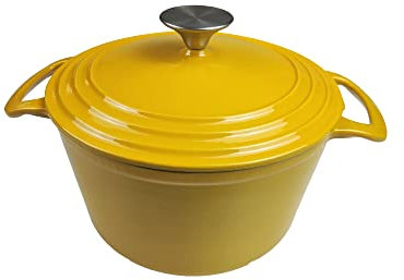 HAWOK 3.5 qt Enameled Cast Iron Dutch Oven, Dia. 8.5 inch with Lid, Yellow